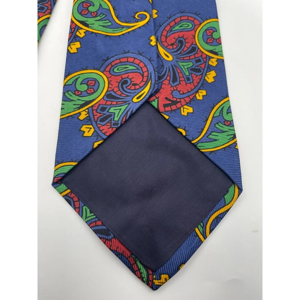 Polo Ralph Lauren Blue Multi Color Paisley Silk Tie Hand Made Classic 3.75 Inch
